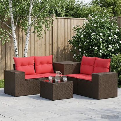 Set di divani 6 pz Marrone e Rosso Rattan sintetico e Acciaio | homemem39