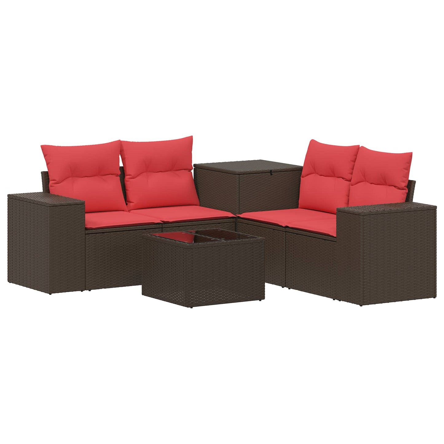 Set di divani 6 pz Marrone e Rosso Rattan sintetico e Acciaio | homemem39