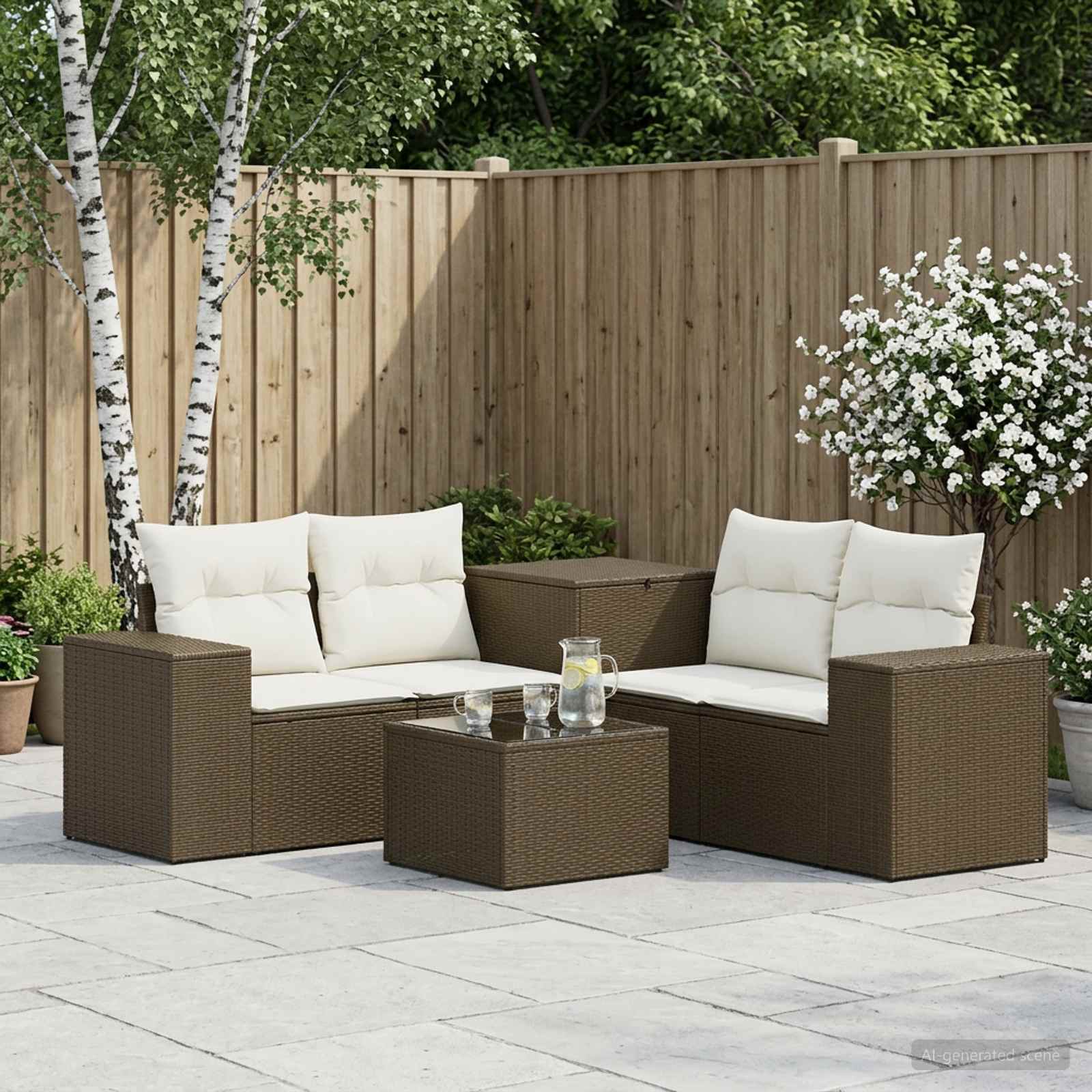 Set di divani 6 pz Marrone e Bianco Crema | homemem39