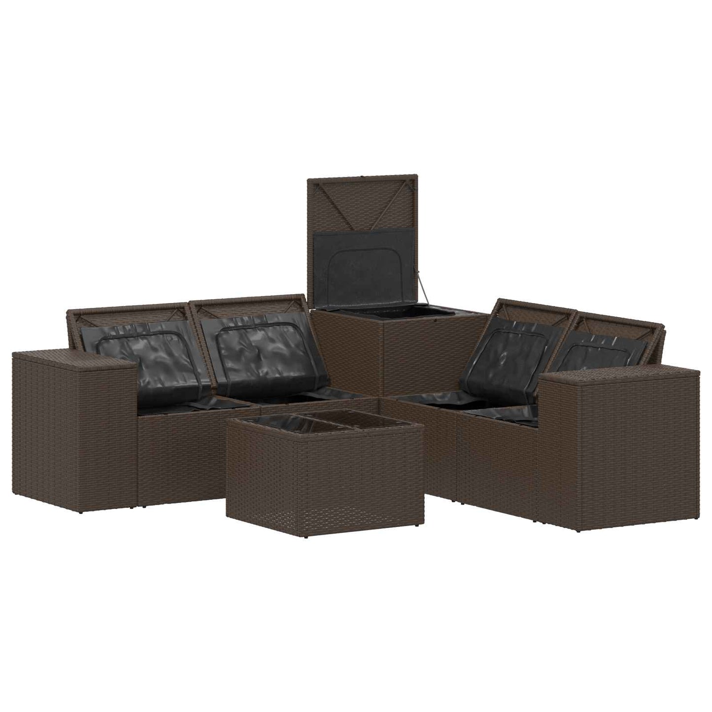 Set di divani 6 pz Marrone e Rosso Rattan sintetico e Acciaio | homemem39