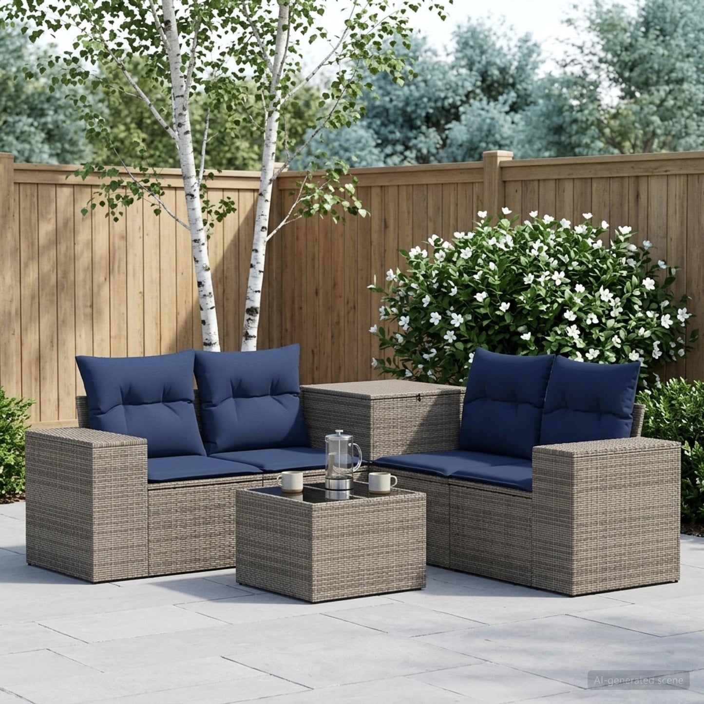 Set di divani 6 pz Grigio e Blu Navy Rattan sintetico e Acciaio | homemem39