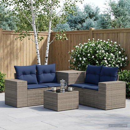Set di divani 6 pz Grigio e Blu Navy Rattan sintetico e Acciaio | homemem39