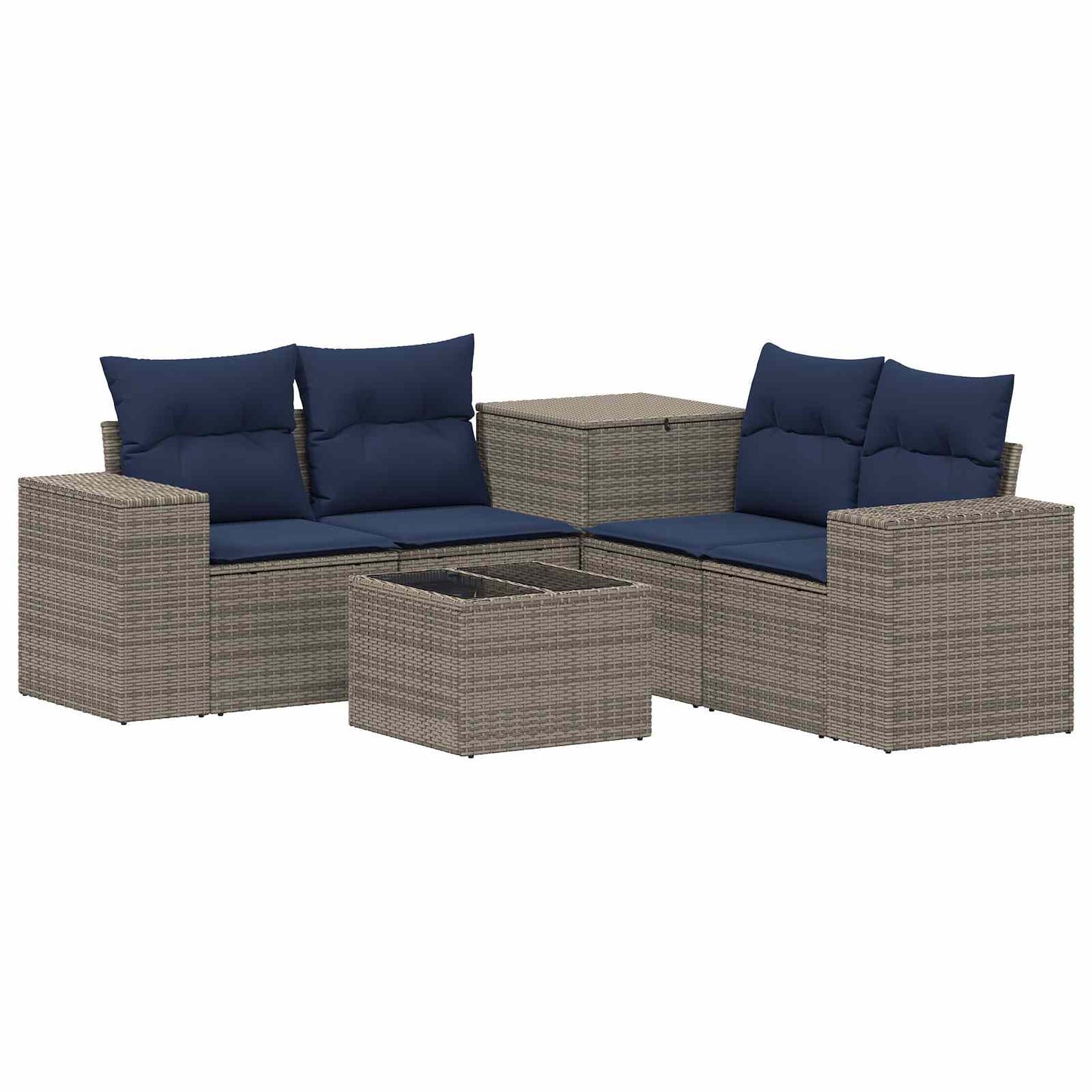 Set di divani 6 pz Grigio e Blu Navy Rattan sintetico e Acciaio | homemem39