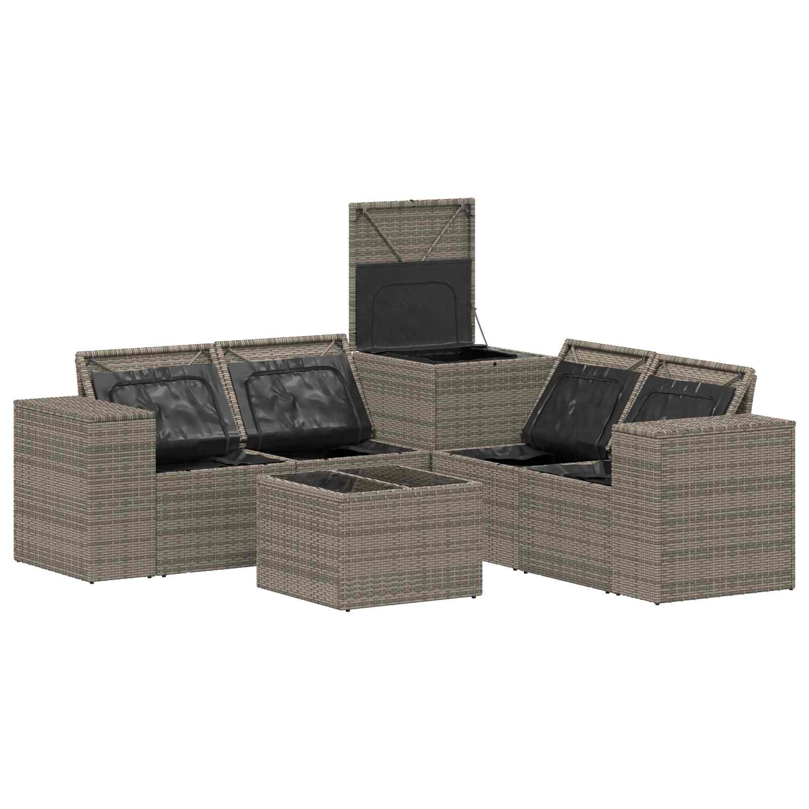 Set di divani 6 pz Grigio e Blu Navy Rattan sintetico e Acciaio | homemem39