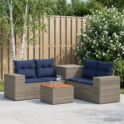 Set di divani 6 pz Grigio e Blu Navy Rattan sintetico e Acciaio | homemem39
