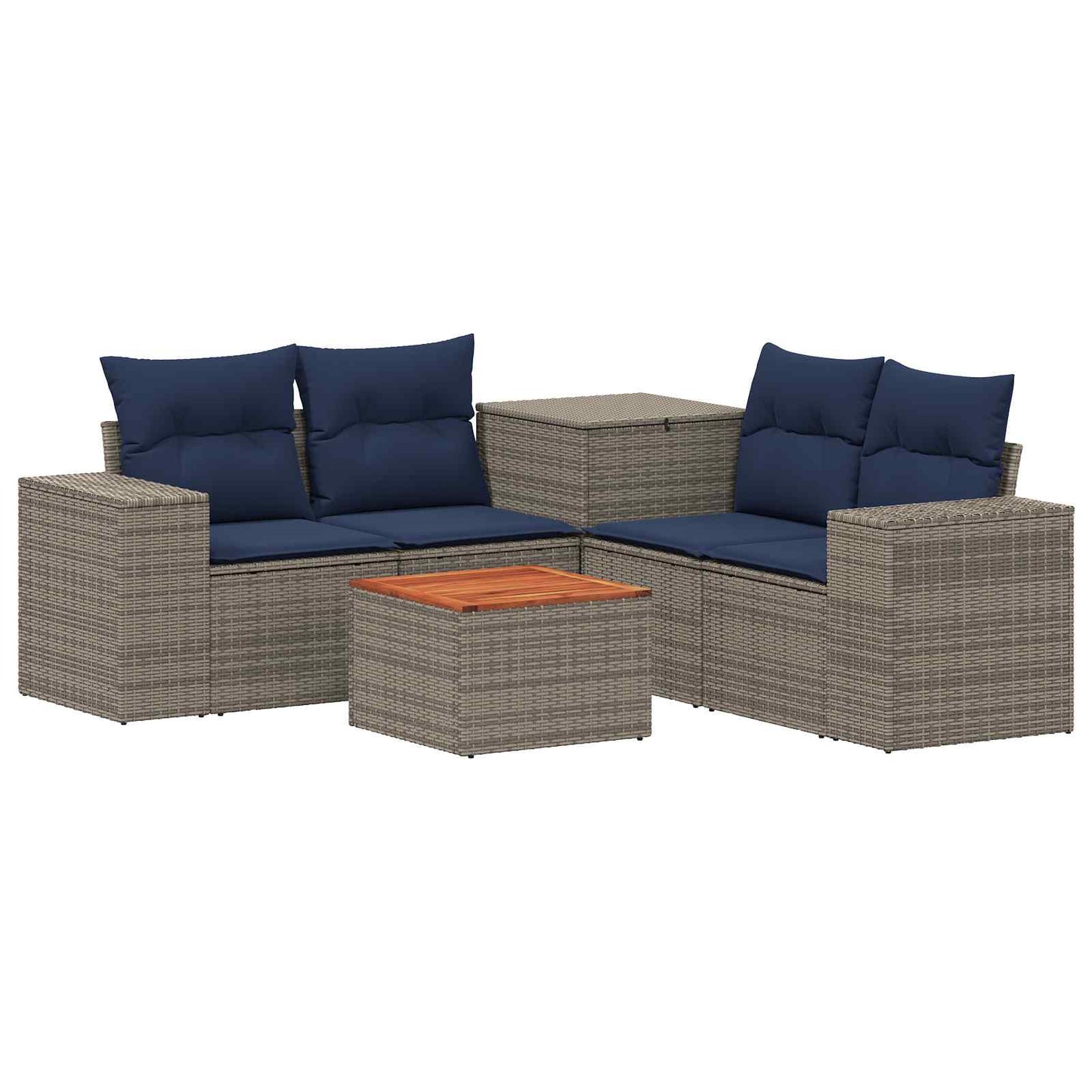 Set di divani 6 pz Grigio e Blu Navy Rattan sintetico e Acciaio | homemem39