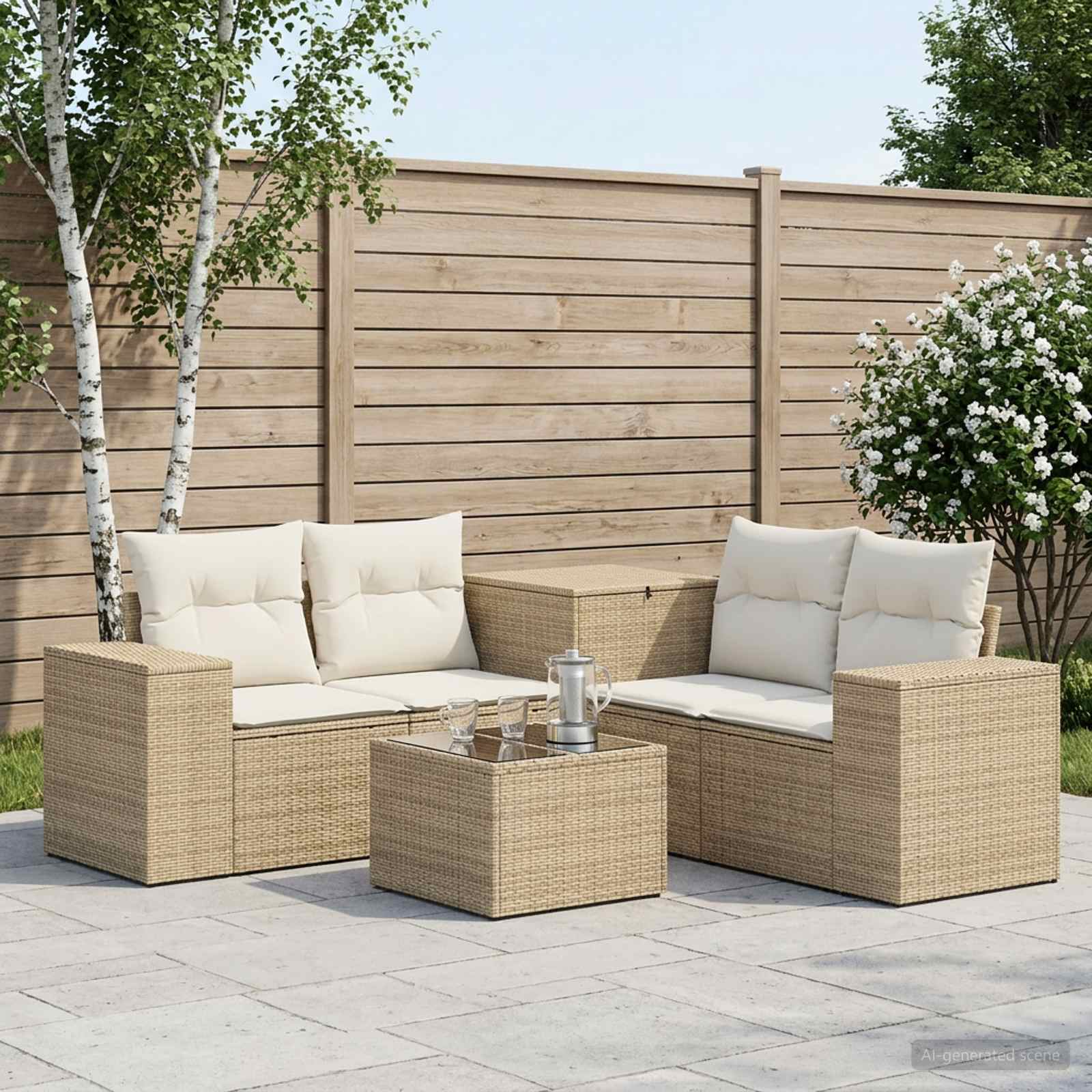 Set di divani 6 pz Beige e Bianco Crema | homemem39