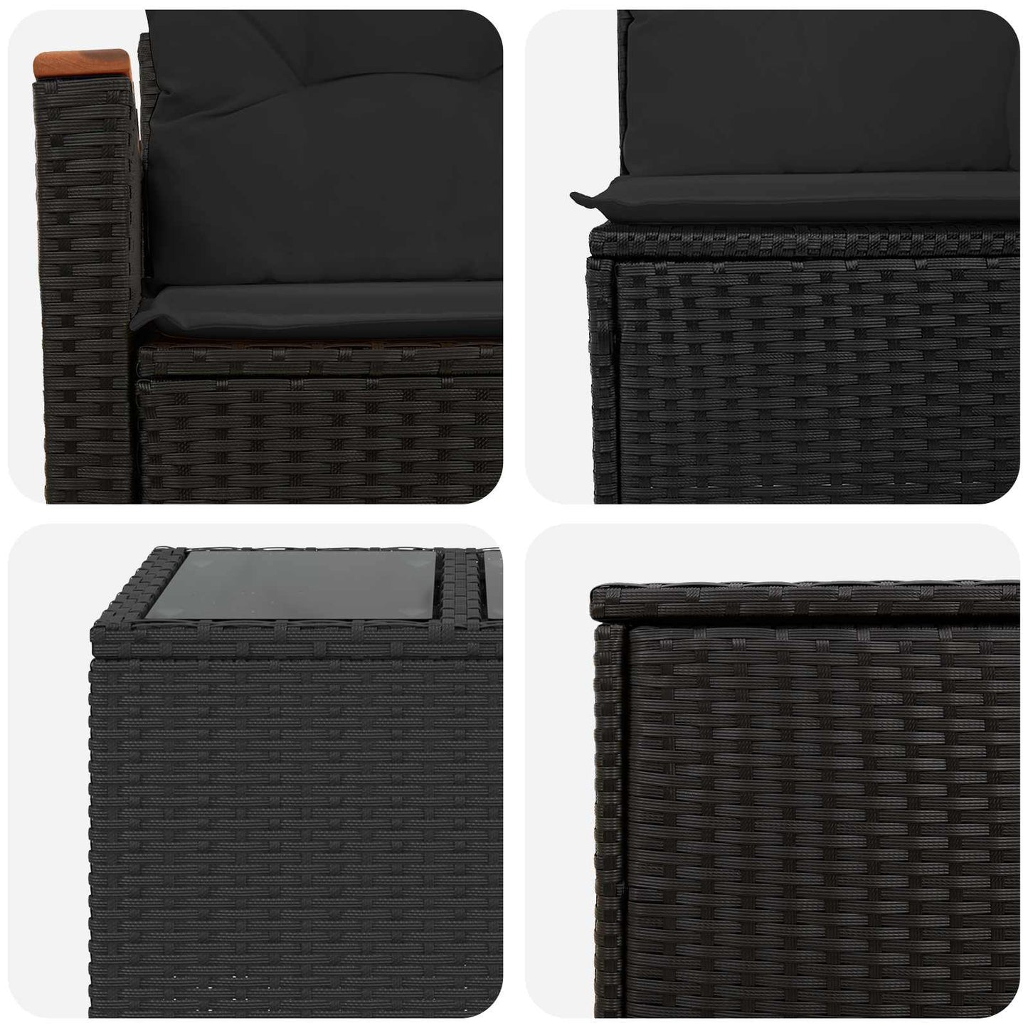Set di divani 6 pz Nero Rattan sintetico e Acciaio | homemem39