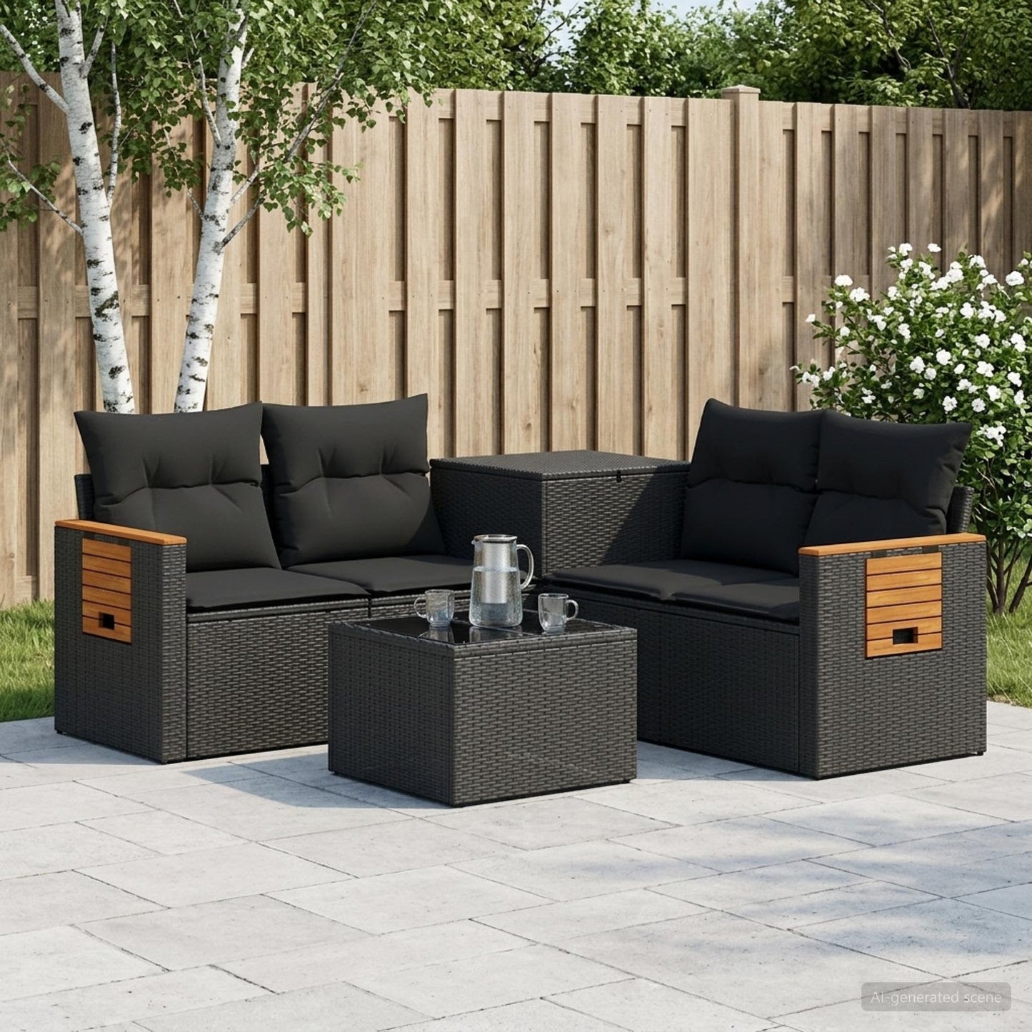Set di divani 6 pz Nero Rattan sintetico e Acciaio | homemem39