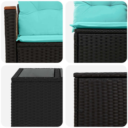 Set di divani 6 pz Nero e Blu Rattan sintetico e Acciaio | homemem39