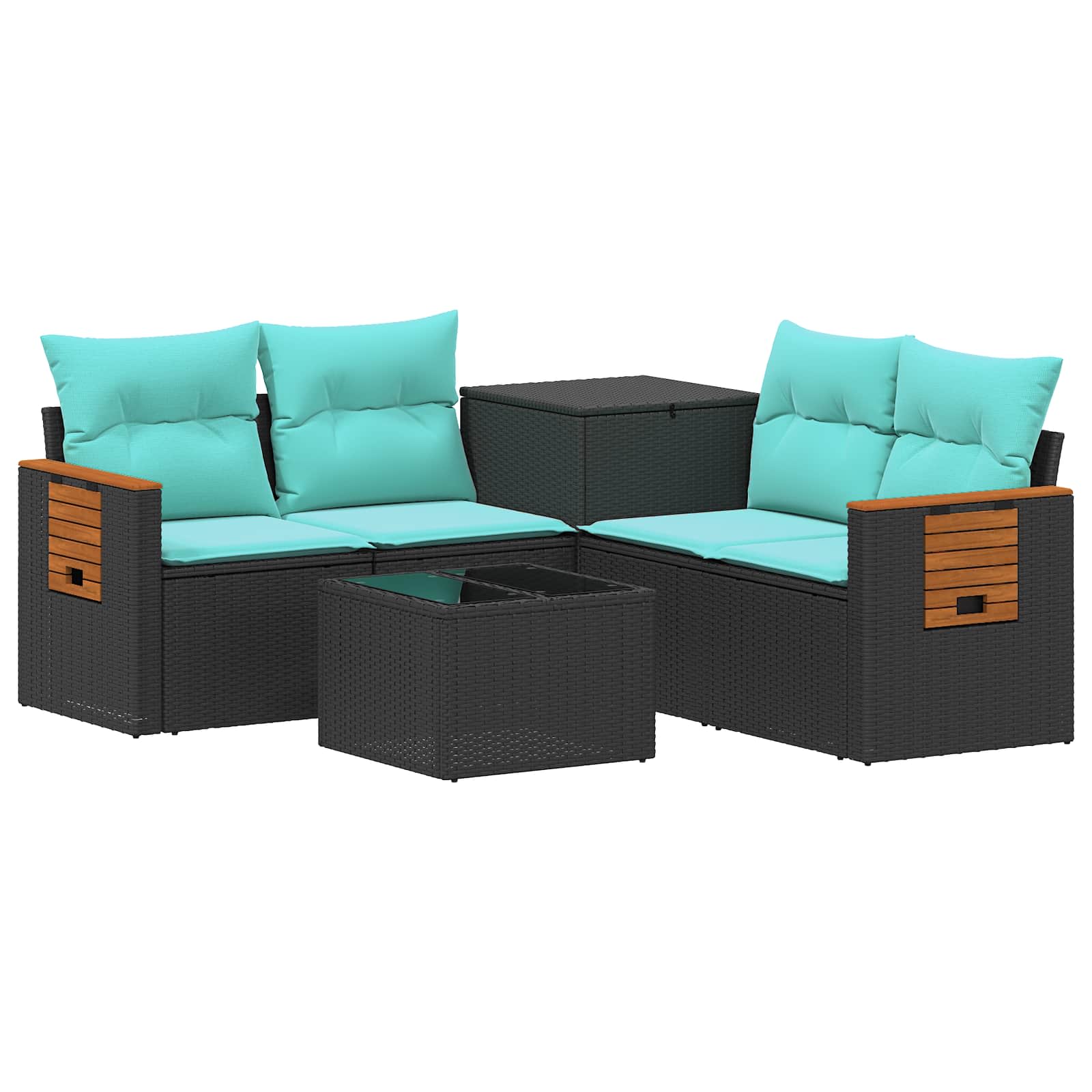Set di divani 6 pz Nero e Blu Rattan sintetico e Acciaio | homemem39