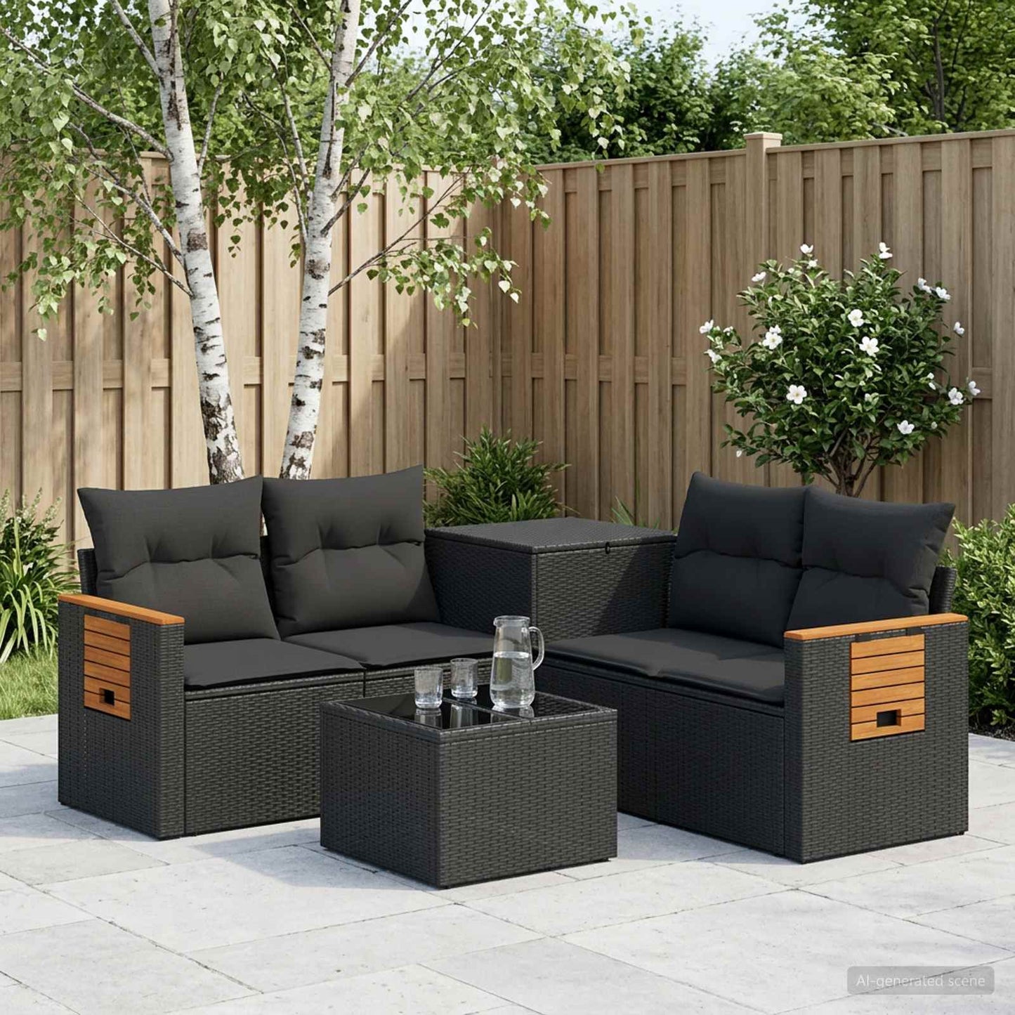 Set di divani 6 pz Nero Rattan sintetico e Acciaio | homemem39