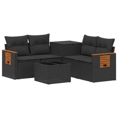 Set di divani 6 pz Nero Rattan sintetico e Acciaio | homemem39