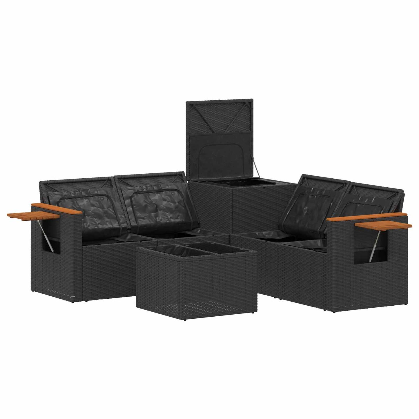 Set di divani 6 pz Nero Rattan sintetico e Acciaio | homemem39