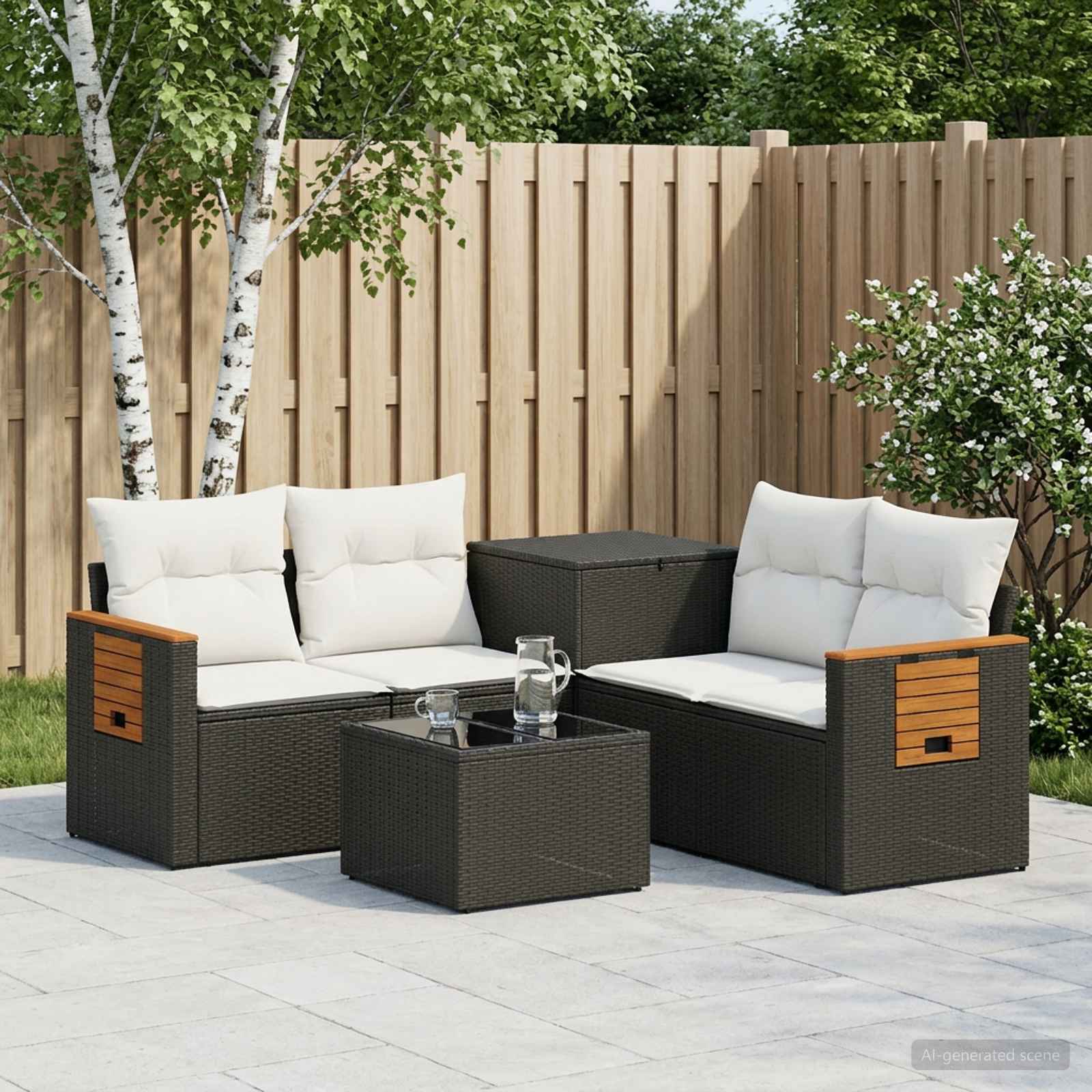 Set di divani 6 pz Nero e Bianco Crema | homemem39