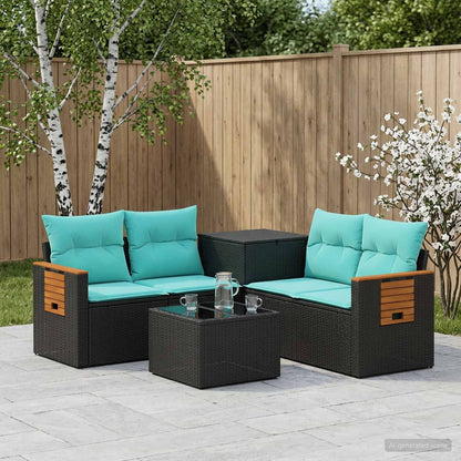 Set di divani 6 pz Nero e Blu Rattan sintetico e Acciaio | homemem39