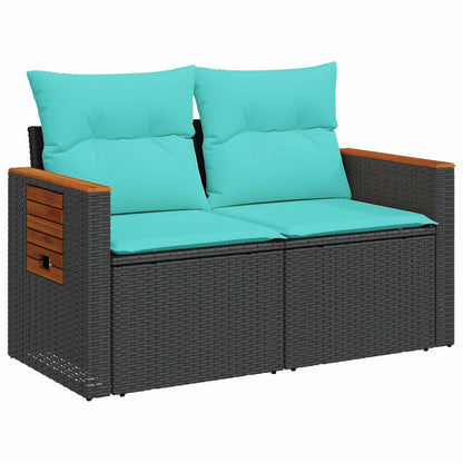 Set di divani 6 pz Nero e Blu Rattan sintetico e Acciaio | homemem39