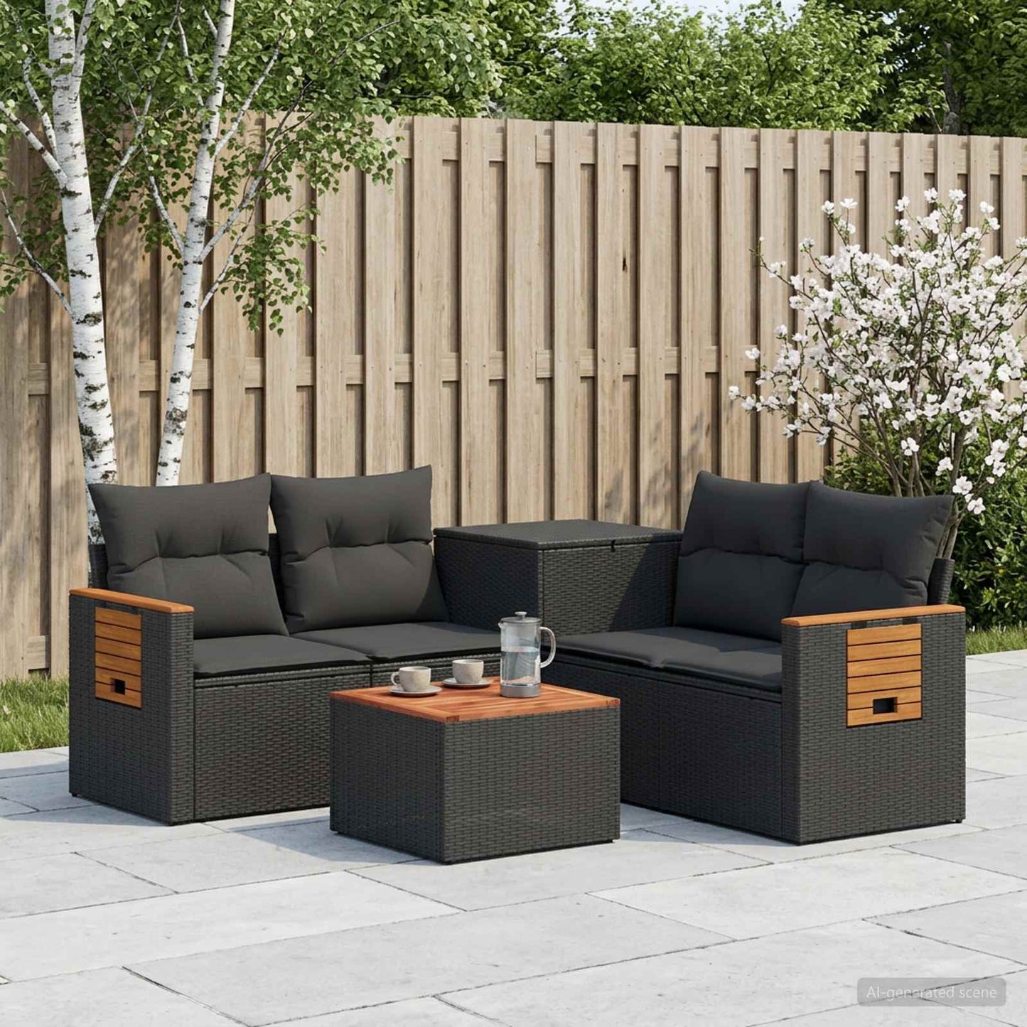 Set di divani 6 pz Nero Rattan sintetico e Acciaio | homemem39