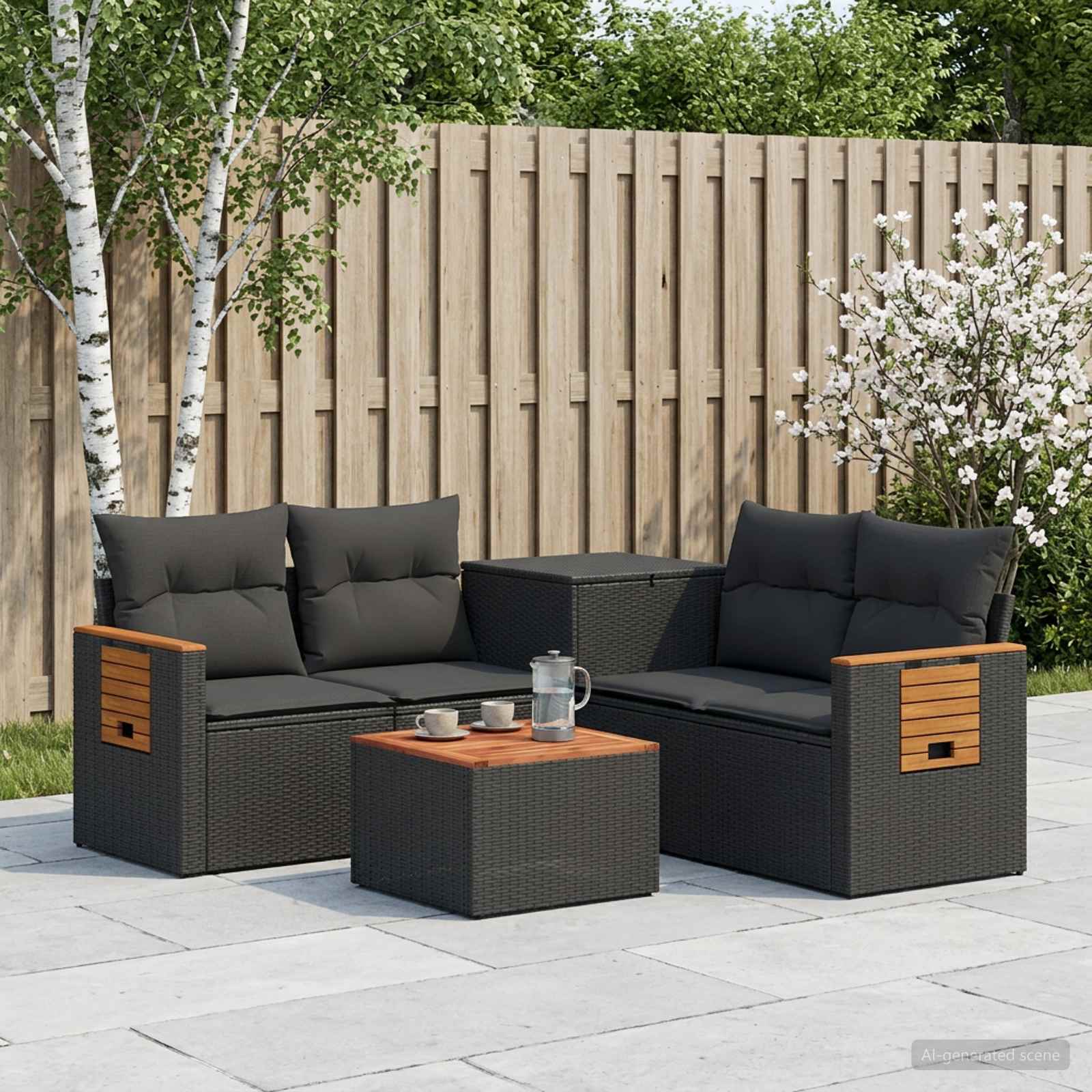 Set di divani 6 pz Nero Rattan sintetico e Acciaio | homemem39