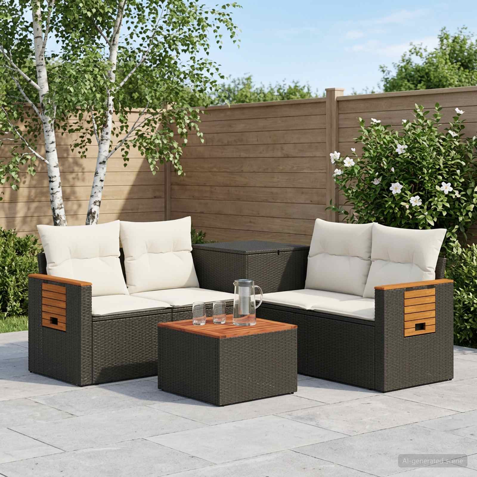 Set di divani 6 pz Nero e Bianco Crema | homemem39