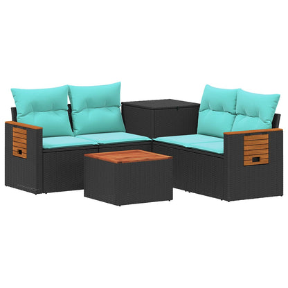 Set di divani 6 pz Nero e Blu Rattan sintetico e Acciaio | homemem39