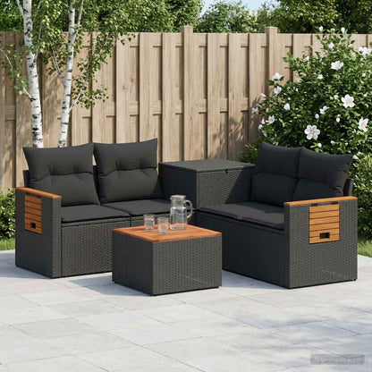 Set di divani 6 pz Nero Rattan sintetico e Acciaio | homemem39