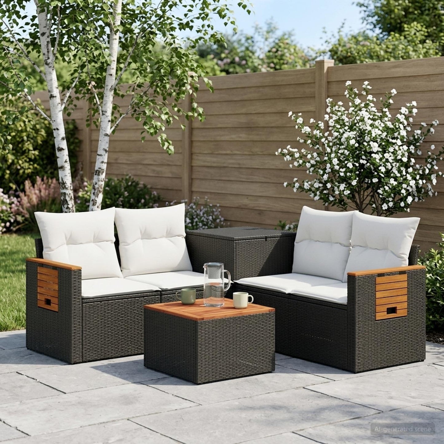 Set di divani 6 pz Nero e Bianco Crema | homemem39