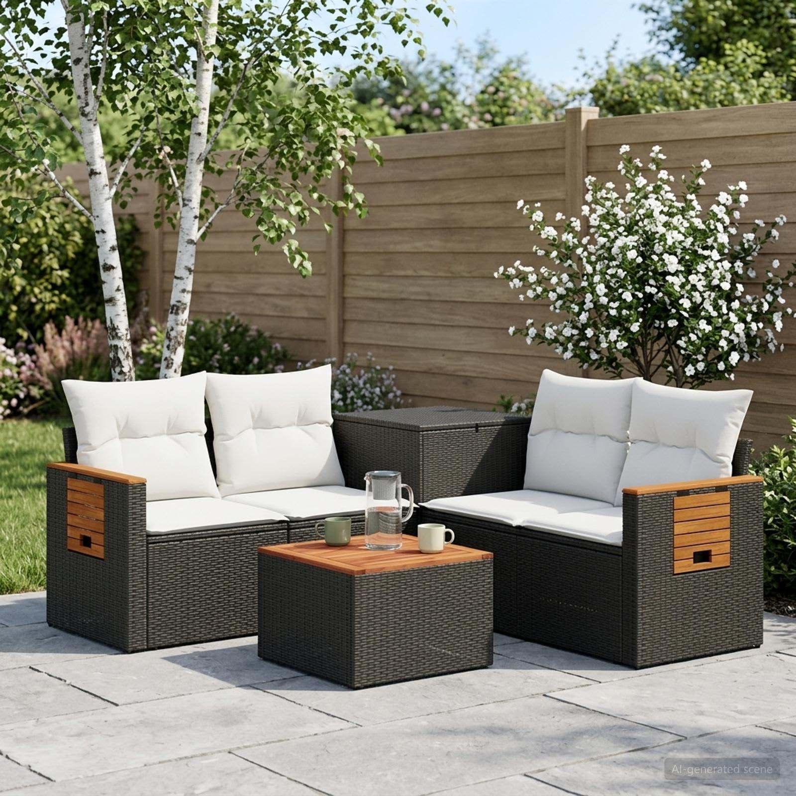 Set di divani 6 pz Nero e Bianco Crema | homemem39