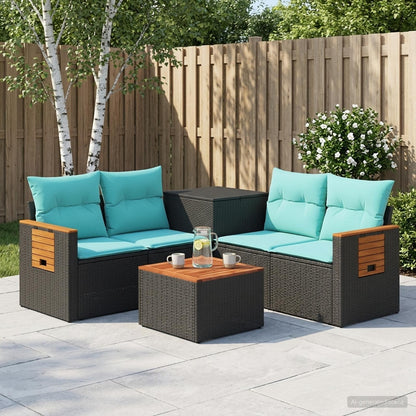 Set di divani 6 pz Nero e Blu Rattan sintetico e Acciaio | homemem39