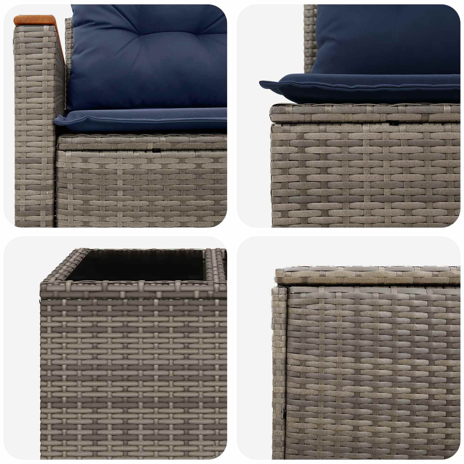 Set di divani 6 pz Grigio e Blu Navy Rattan sintetico e Acciaio | homemem39