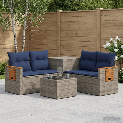 Set di divani 6 pz Grigio e Blu Navy Rattan sintetico e Acciaio