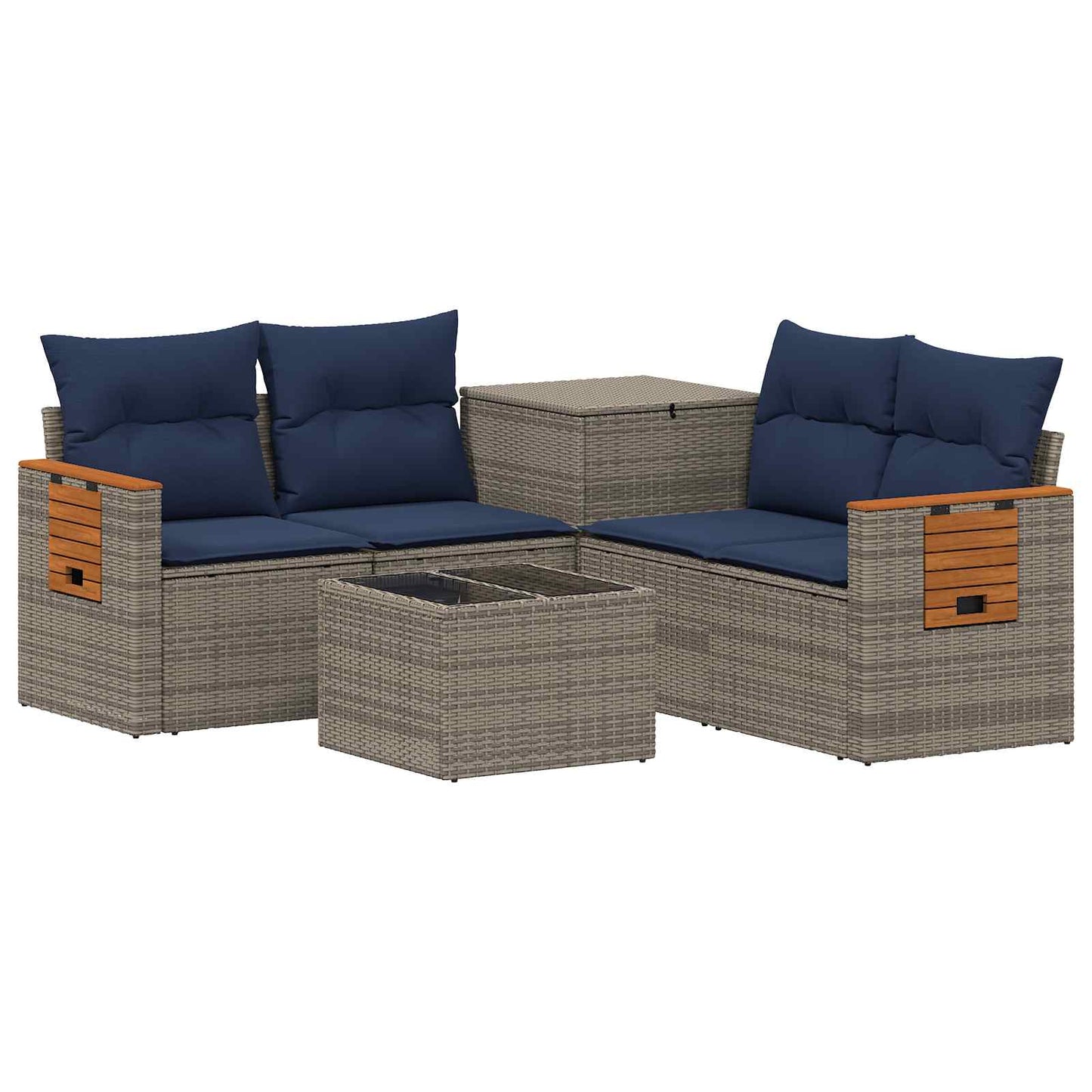 Set di divani 6 pz Grigio e Blu Navy Rattan sintetico e Acciaio