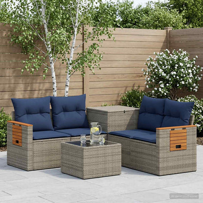 Set di divani 6 pz Grigio e Blu Navy Rattan sintetico e Acciaio | homemem39