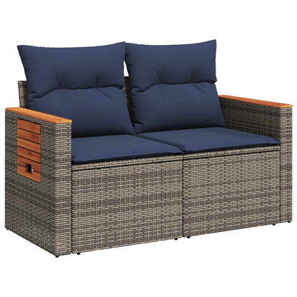 Set di divani 6 pz Grigio e Blu Navy Rattan sintetico e Acciaio | homemem39