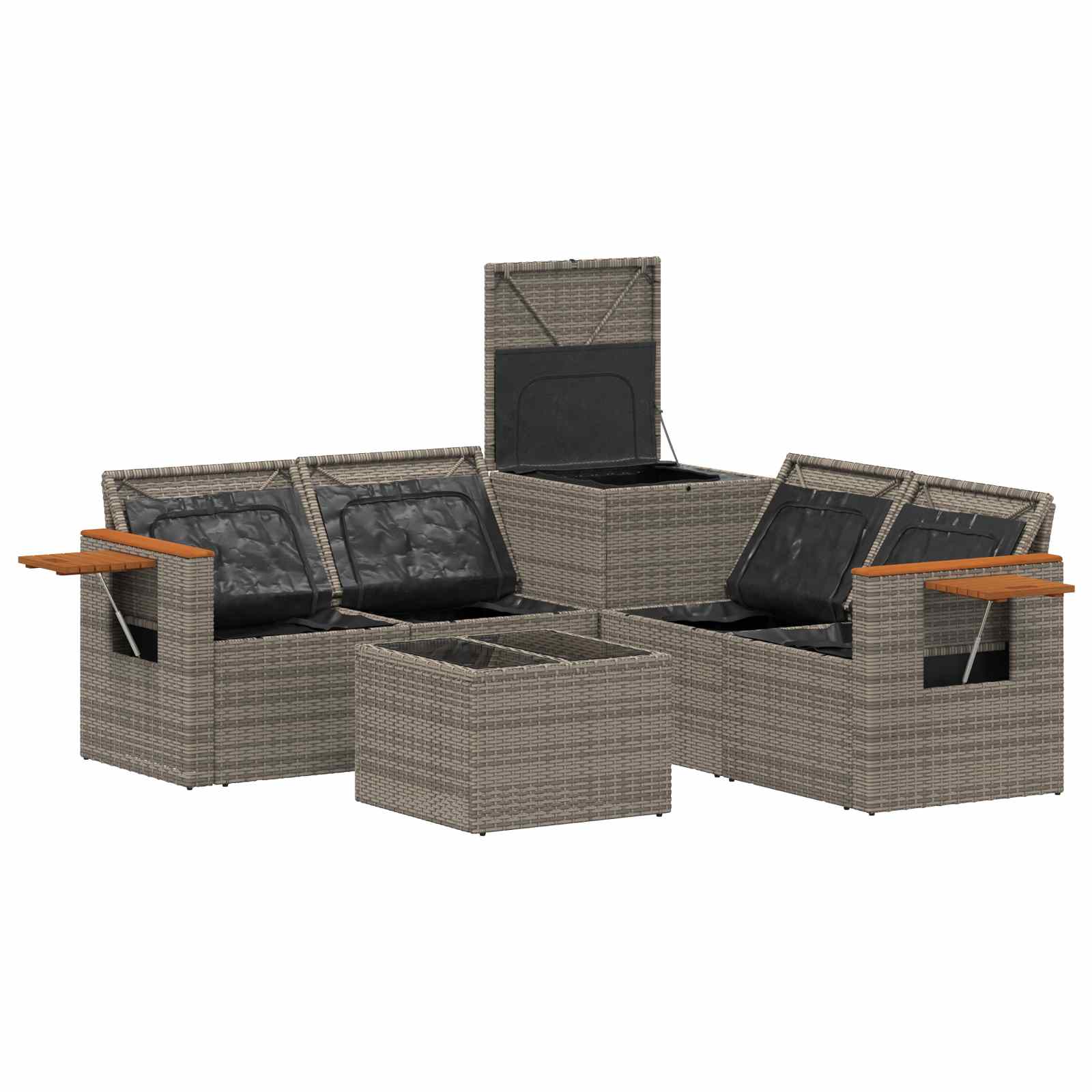 Set di divani 6 pz Grigio e Blu Navy Rattan sintetico e Acciaio | homemem39