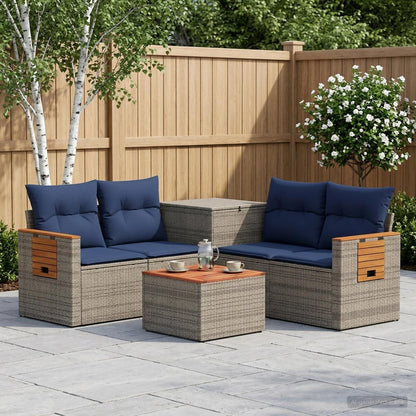 Set di divani 6 pz Grigio e Blu Navy Rattan sintetico e Acciaio