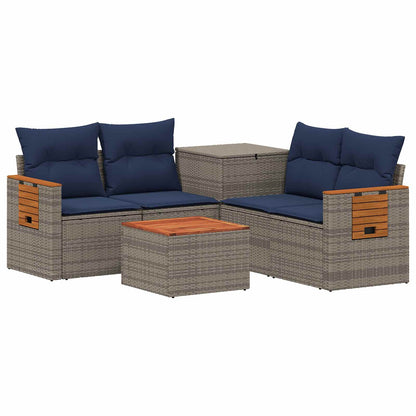 Set di divani 6 pz Grigio e Blu Navy Rattan sintetico e Acciaio