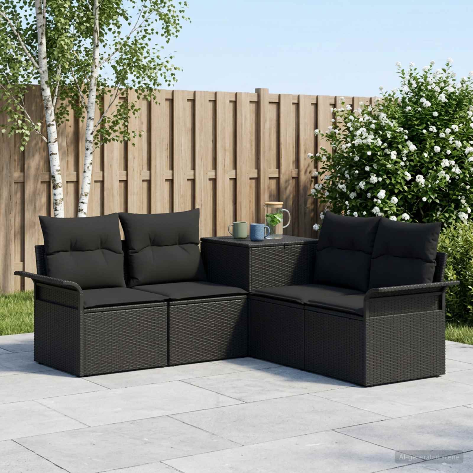 Set di divani 5 pz Nero Rattan sintetico e Acciaio | homemem39