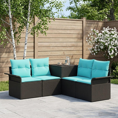Set di divani 5 pz Nero e Blu Rattan sintetico e Acciaio | homemem39