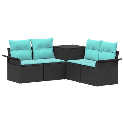 Set di divani 5 pz Nero e Blu Rattan sintetico e Acciaio | homemem39