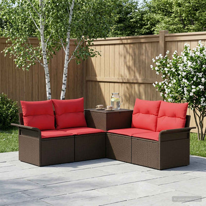 Set di divani 5 pz Marrone e Rosso Rattan sintetico e Acciaio | homemem39