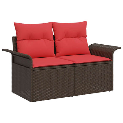 Set di divani 5 pz Marrone e Rosso Rattan sintetico e Acciaio | homemem39