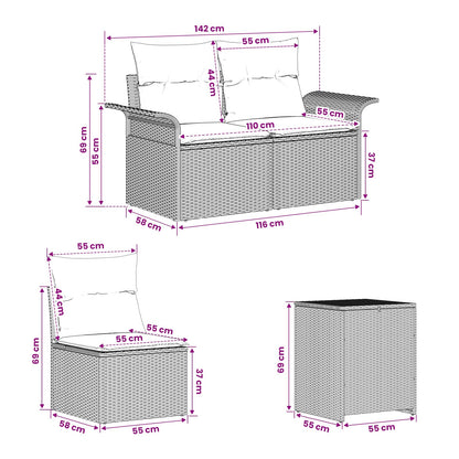 Set di divani 5 pz Marrone e Rosso Rattan sintetico e Acciaio | homemem39