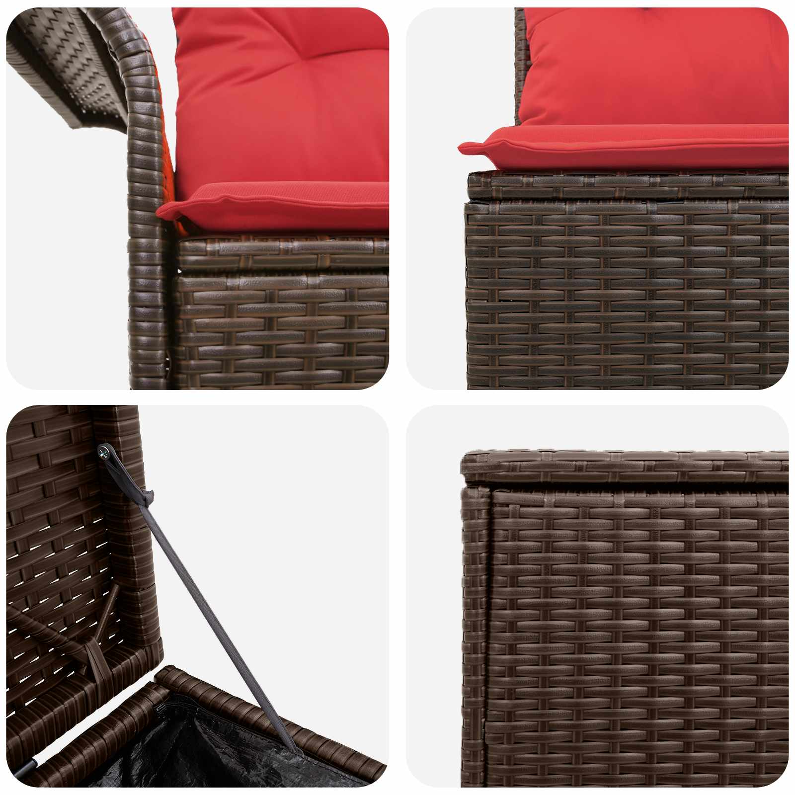 Set di divani 5 pz Marrone e Rosso Rattan sintetico e Acciaio | homemem39