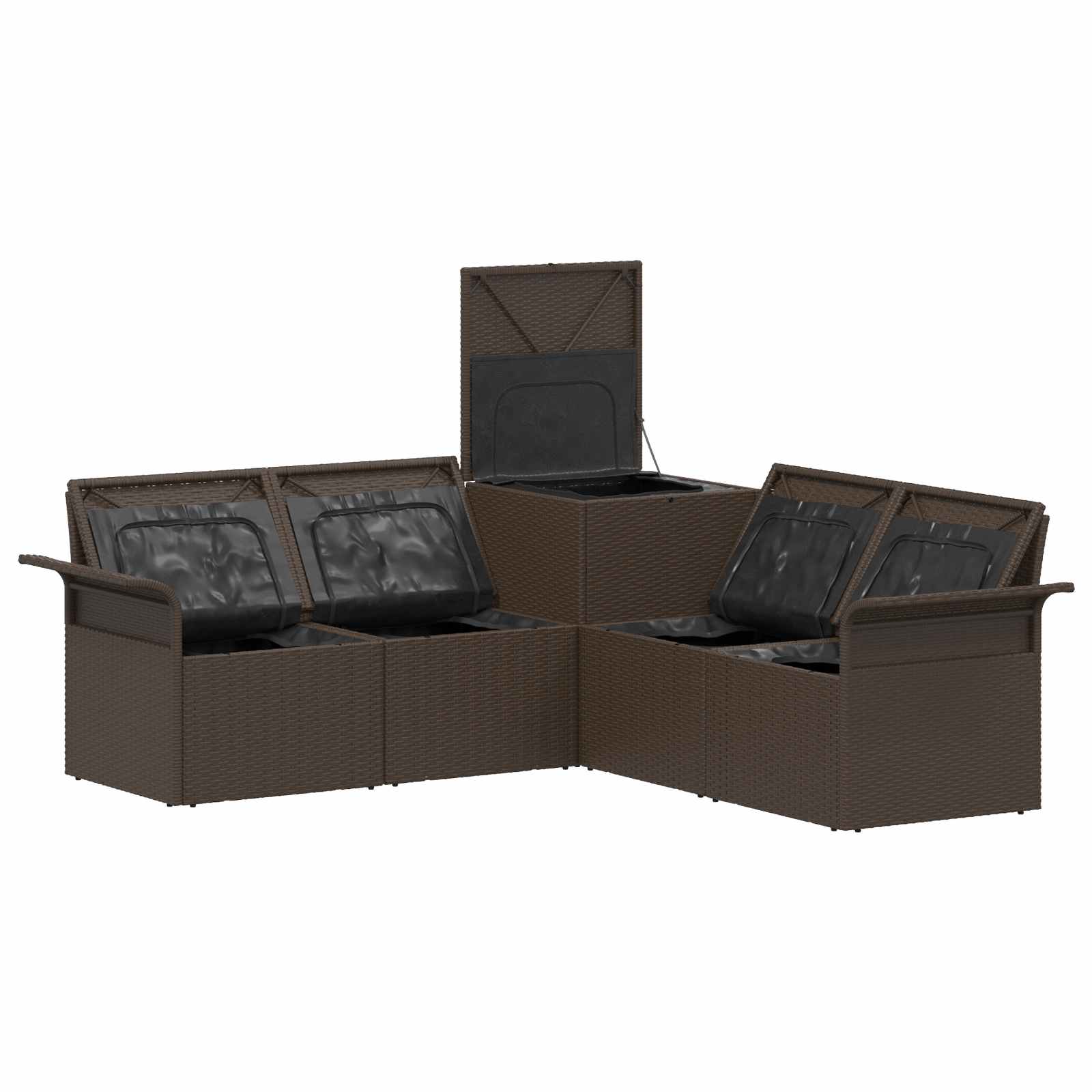 Set di divani 5 pz Marrone e Rosso Rattan sintetico e Acciaio | homemem39