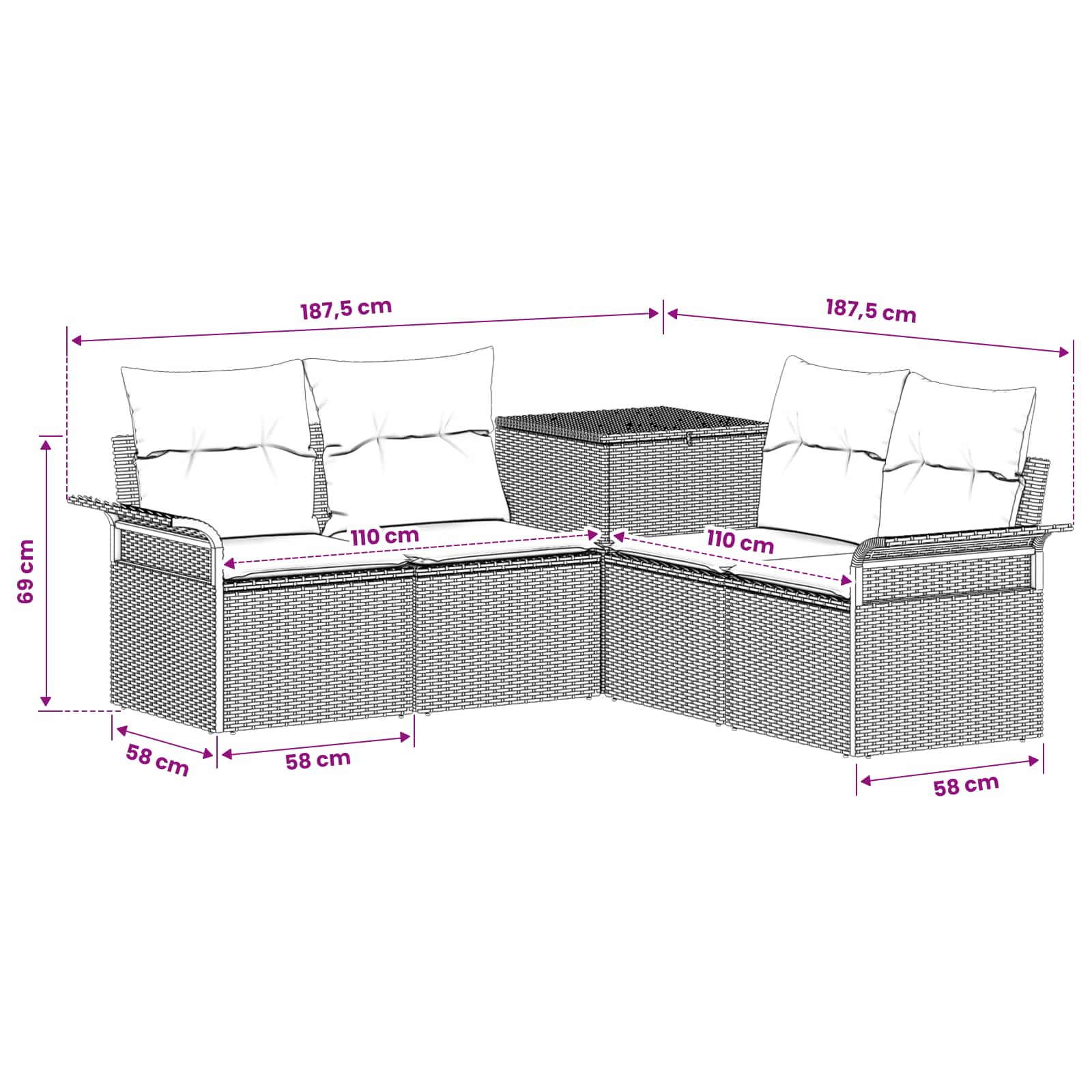 Set di divani 5 pz Grigio e Blu Navy Rattan sintetico e Acciaio | homemem39