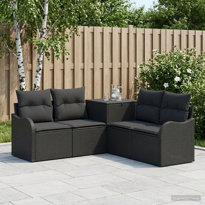 Set di divani 5 pz Nero Rattan sintetico e Acciaio | homemem39