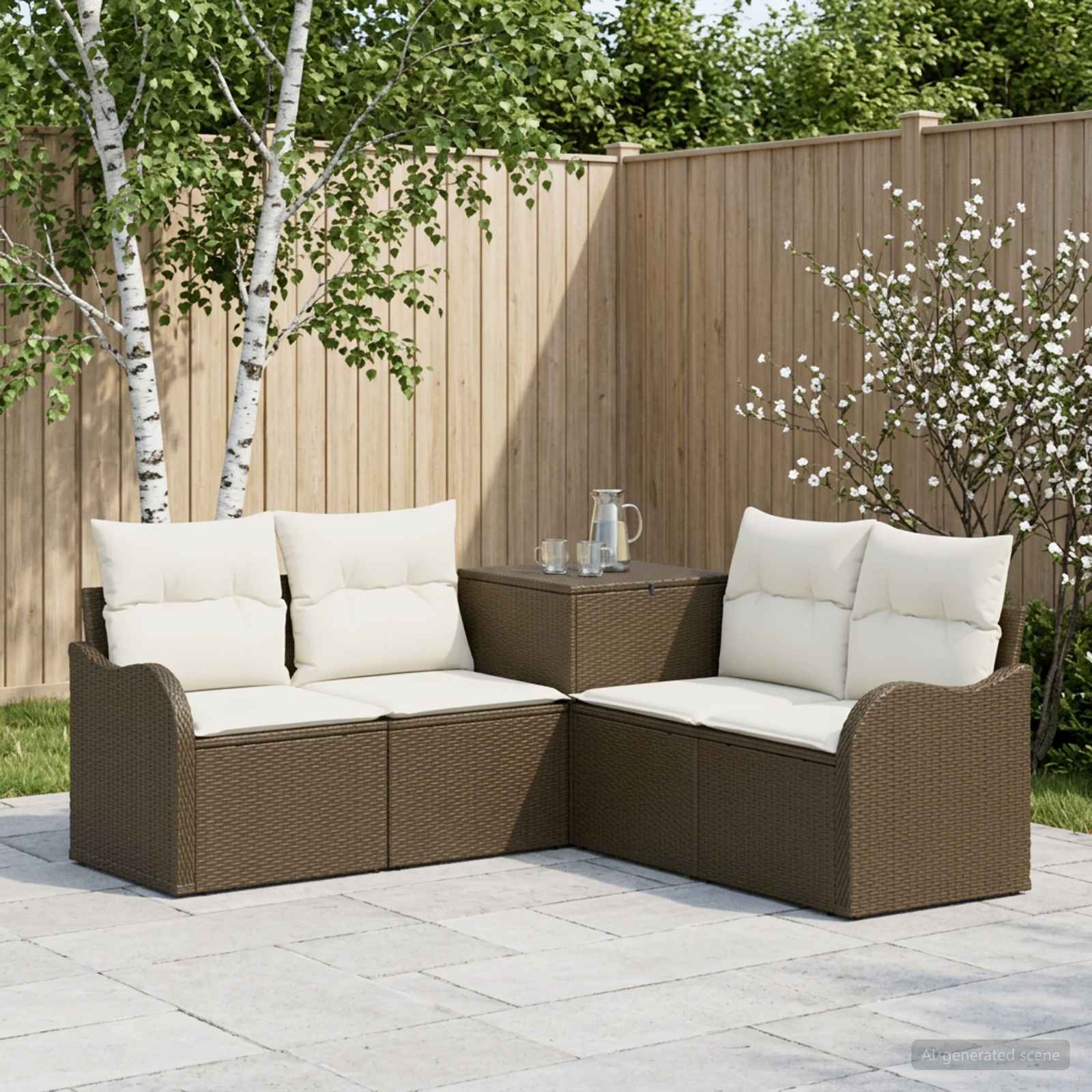 Set di divani 5 pz Marrone e Bianco Crema | homemem39