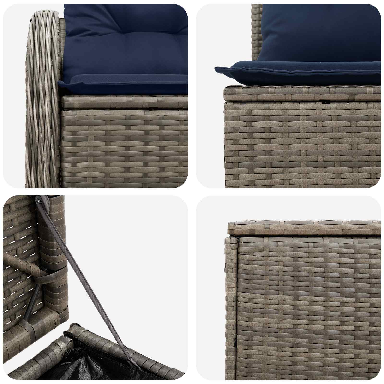 Set di divani 5 pz Grigio e Blu Navy Rattan sintetico e Acciaio | homemem39