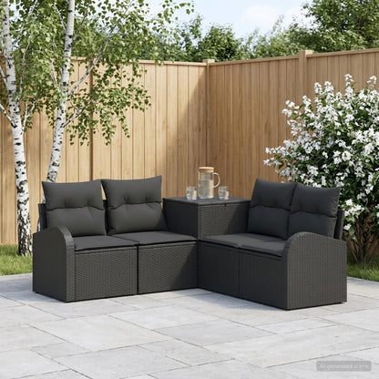 Set di divani 5 pz Nero Rattan sintetico e Acciaio | homemem39